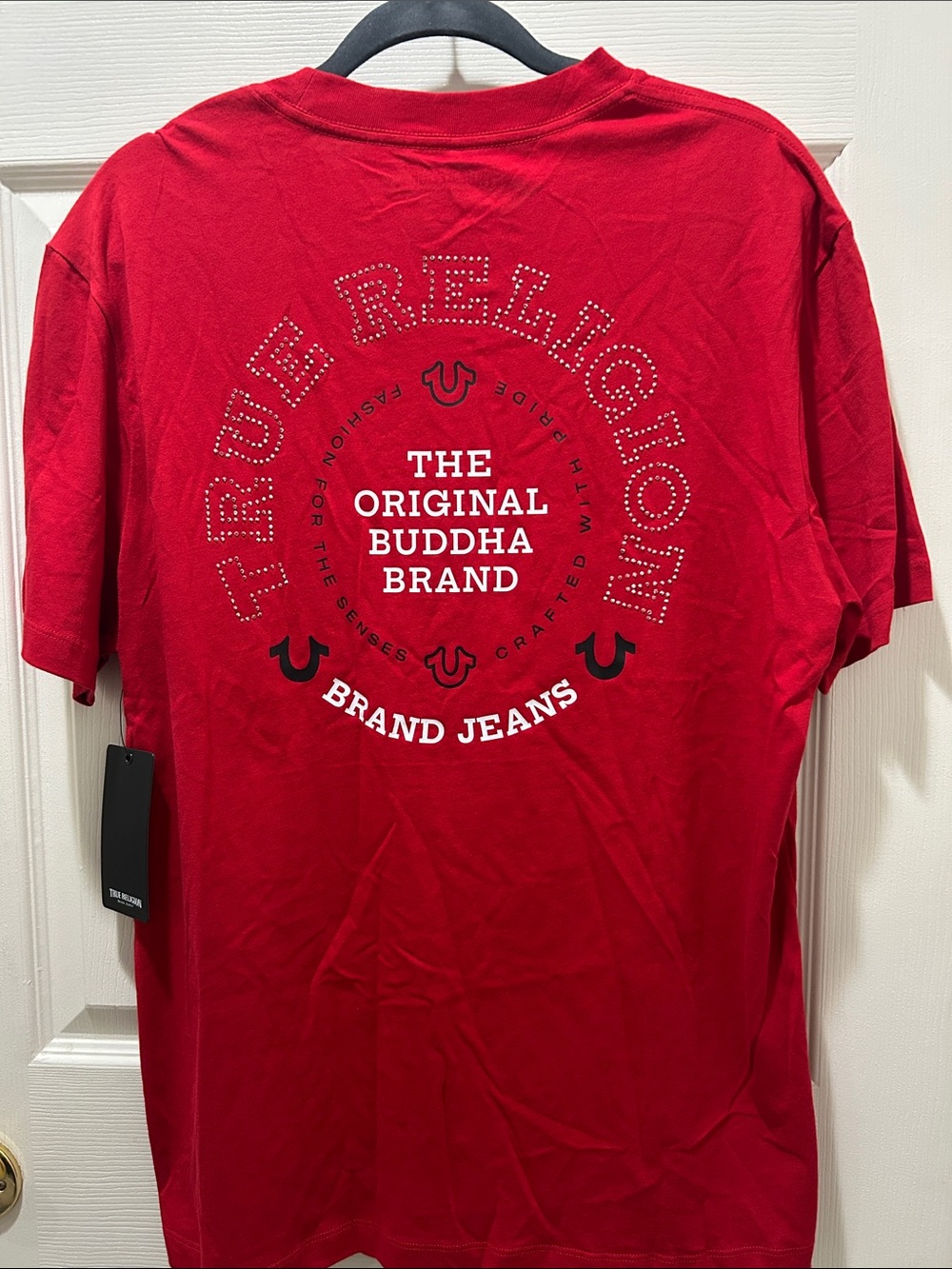 True Religion Red Short Sleeve Graphic Tee with White Back Logo